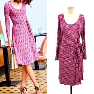 British Boden Sylvia Geo Pink Sash Dress Excellent UK 18 US 14